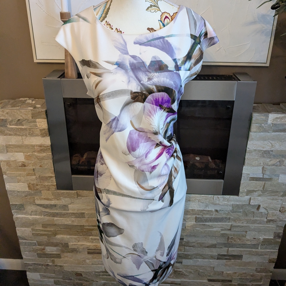 Roma Elegant Purple and White Midi Dress